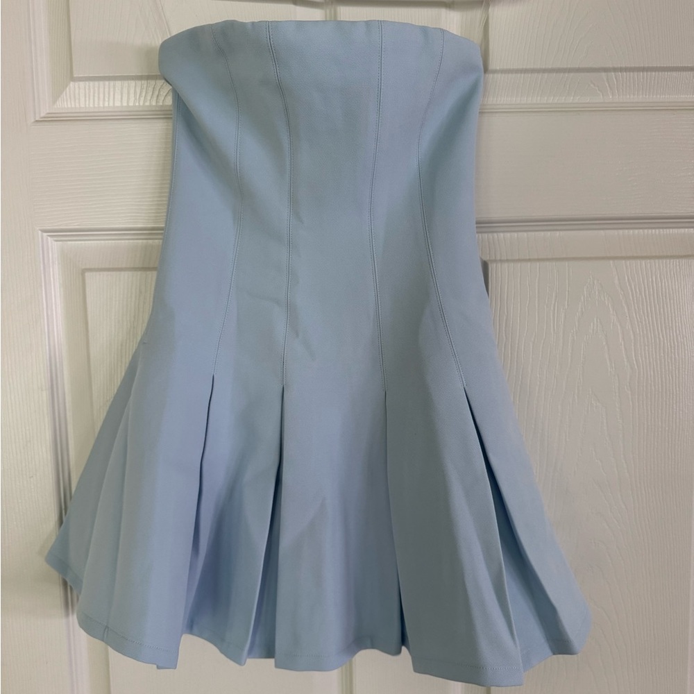 Babyboo mini strapless blue dress with pleating